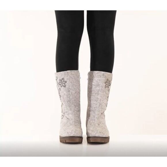 Azura Nehal Mid Calf Boot Contrast Floral Embroidered Fleece Lined Women Size 39 - Picture 4 of 12